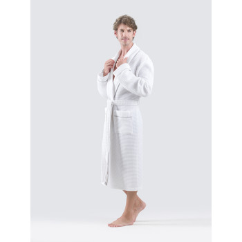 Вафельный мужской халат с кантом ALERON Белый XL