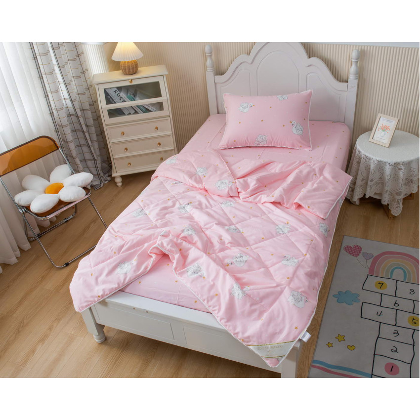 Детский комплект постельного белья с одеялом Лебедушка персиковый