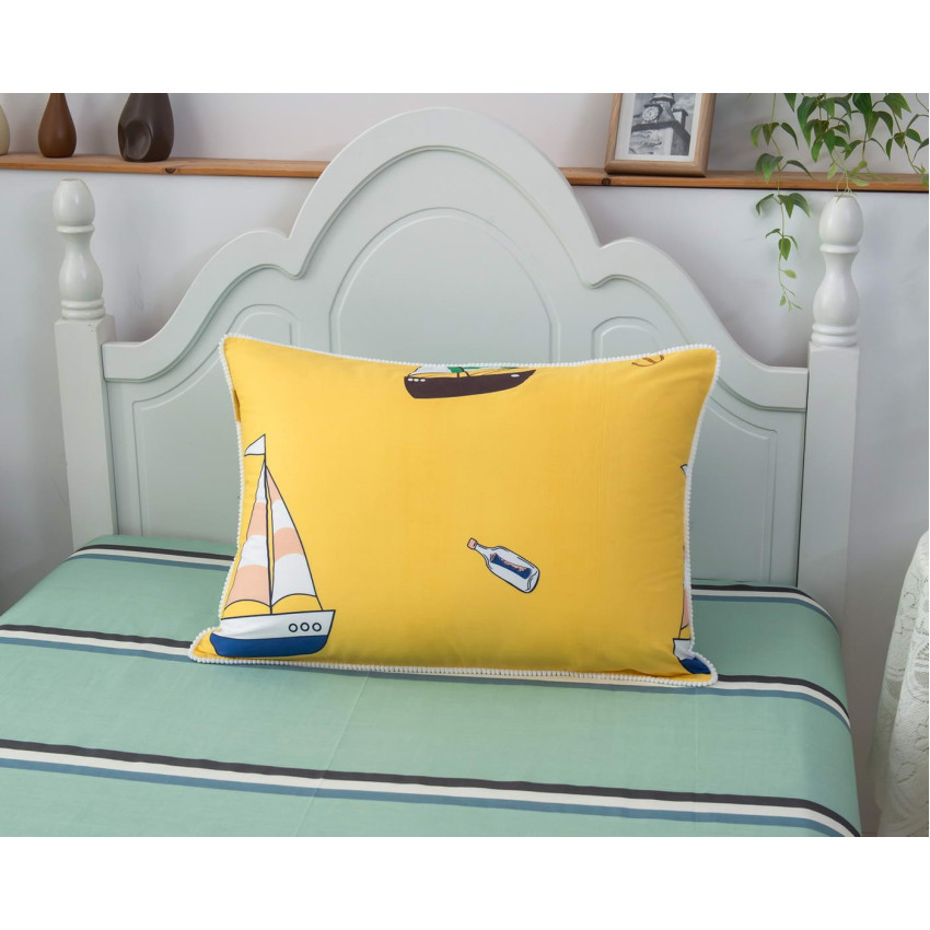 Детский комплект постельного белья с одеялом Кораблики желтый