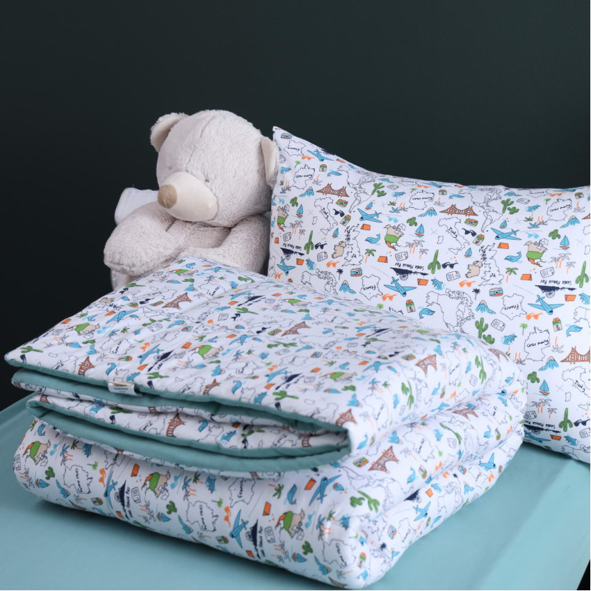 Детский комплект постельного белья с одеялом и простыней на резинке Funny kids №16