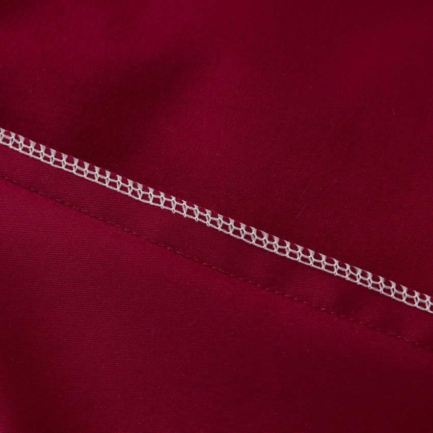 Комплект постельного белья Однотонный Сатин с Вышивкой CH022 Полуторный Бордовый