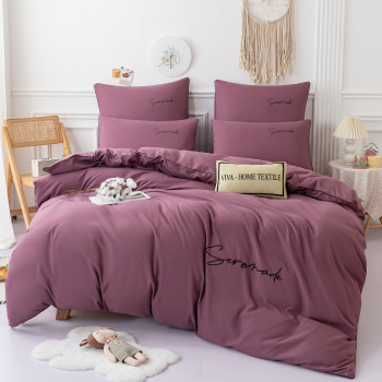 Комплект постельного белья Однотонный Сатин с Вышивкой CH043 Полуторный Сиренево-розовый
