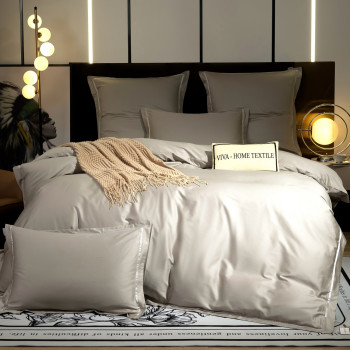 Постельное белье Египетский хлопок Премиум широкий кант Серый 2 спальный, на резинке 160x200x30