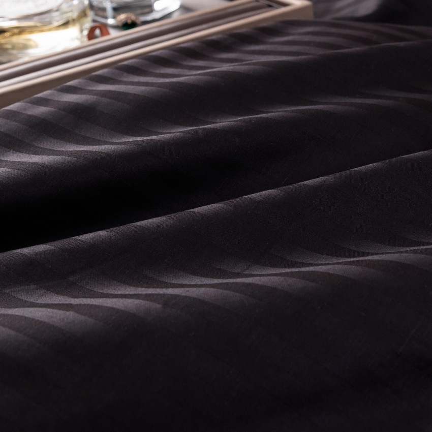 Постельное белье Страйп Сатин Черный Евро, на резинке 160x200x25