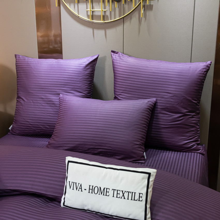 Постельное белье Страйп Сатин Фиолетовый 2 спальный, на резинке 140x200x25