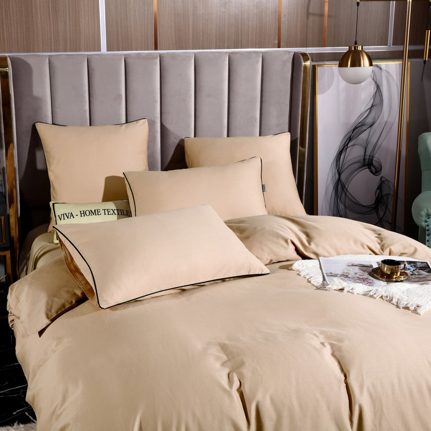 Постельное белье Египетский хлопок Элитный Кремово-бежевый 2 спальный, на резинке 180x200x30