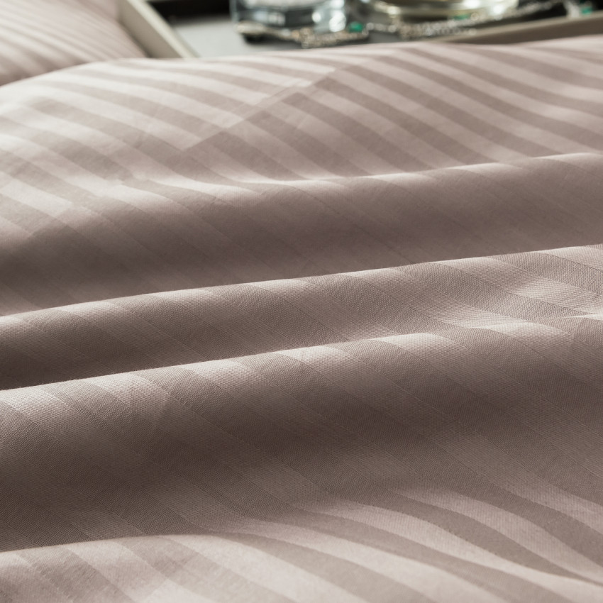 Постельное белье Страйп Сатин Серовато-бежевый 2 спальный, на резинке 160x200x25