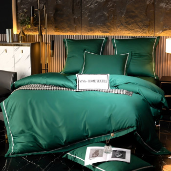 Постельное белье Египетский хлопок Премиум широкий кант Зеленый 2 спальный, на резинке 180x200x30