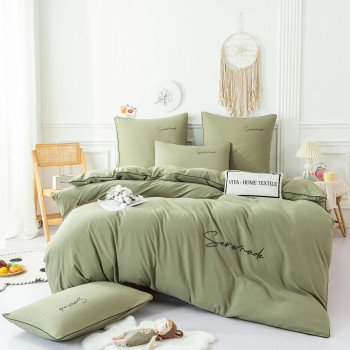Комплект постельного белья Однотонный Сатин с Вышивкой CH048 Двуспальный Светло-зеленый
