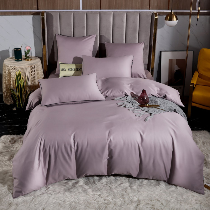 Постельное белье Египетский хлопок Элитный Бледно-сиреневый Евро, на резинке 180x200x30