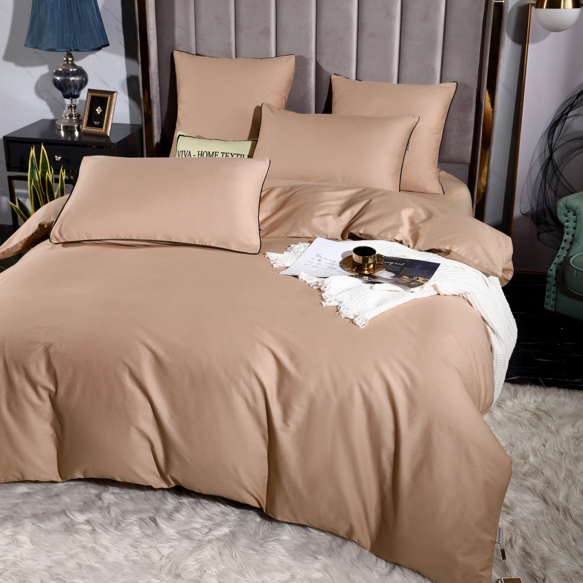 Постельное белье Египетский хлопок Элитный Бежевый 2 спальный, на резинке 160x200x30