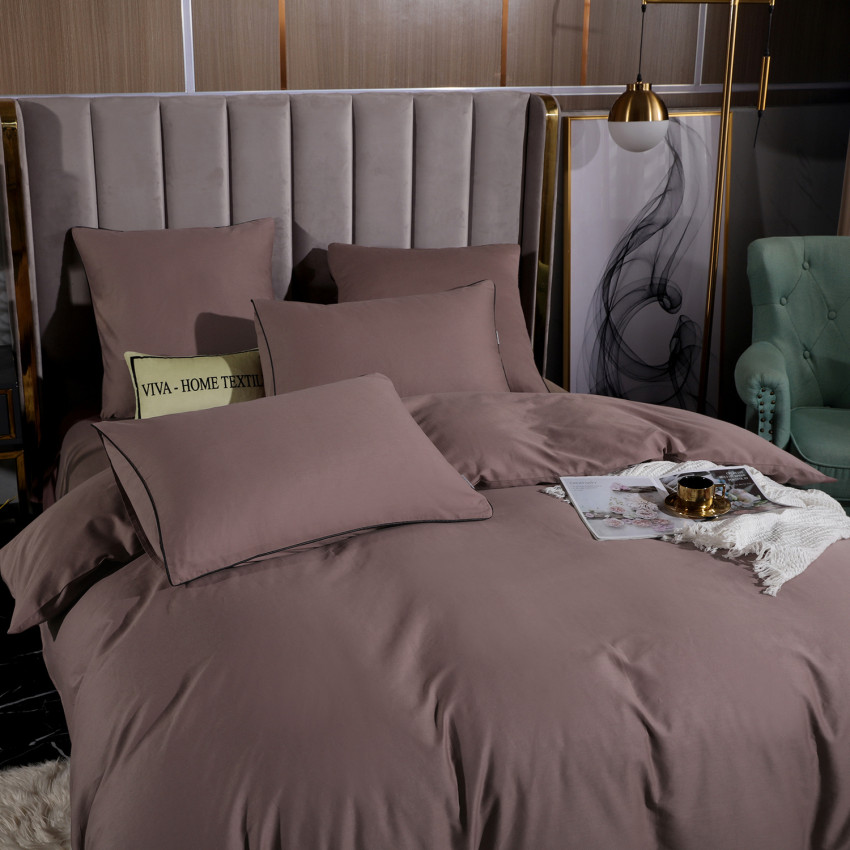 Постельное белье Египетский хлопок Элитный Коричневый 2 спальный, на резинке 180x200x30