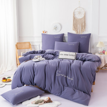Комплект постельного белья Однотонный Сатин с Вышивкой CH051 Евро Светлый фиолетовый