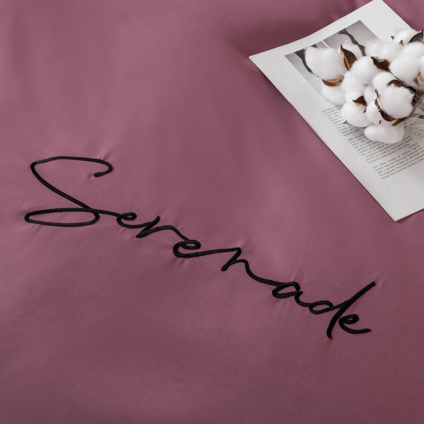 Комплект постельного белья Однотонный Сатин с Вышивкой CH043 Евро Сиренево-розовый
