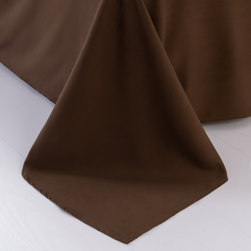 Комплект постельного белья Однотонный Сатин с Вышивкой CH029 Евро Шоколадный