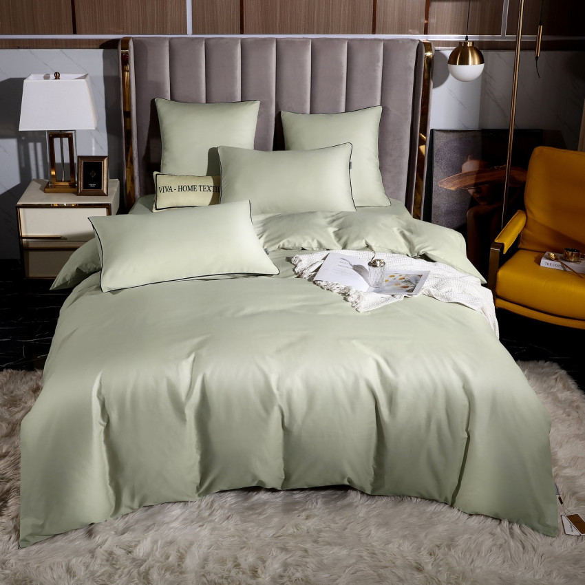 Постельное белье Египетский хлопок Элитный Светло-фисташковый 2 спальный, на резинке 180x200x30