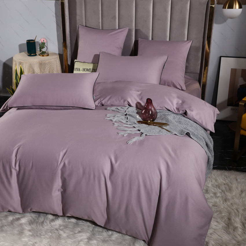 Постельное белье Египетский хлопок Элитный Бледно-сиреневый Евро, на резинке 160x200x30