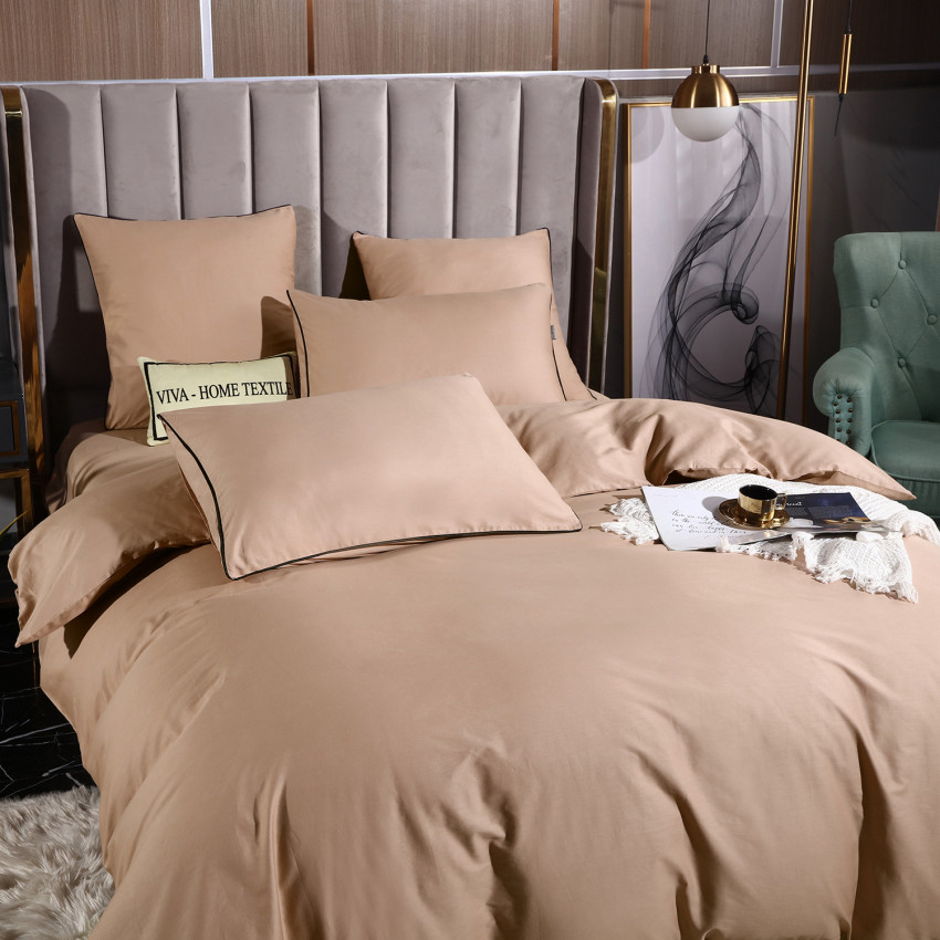 Постельное белье Египетский хлопок Элитный Бежевый 2 спальный, на резинке 140x200x30