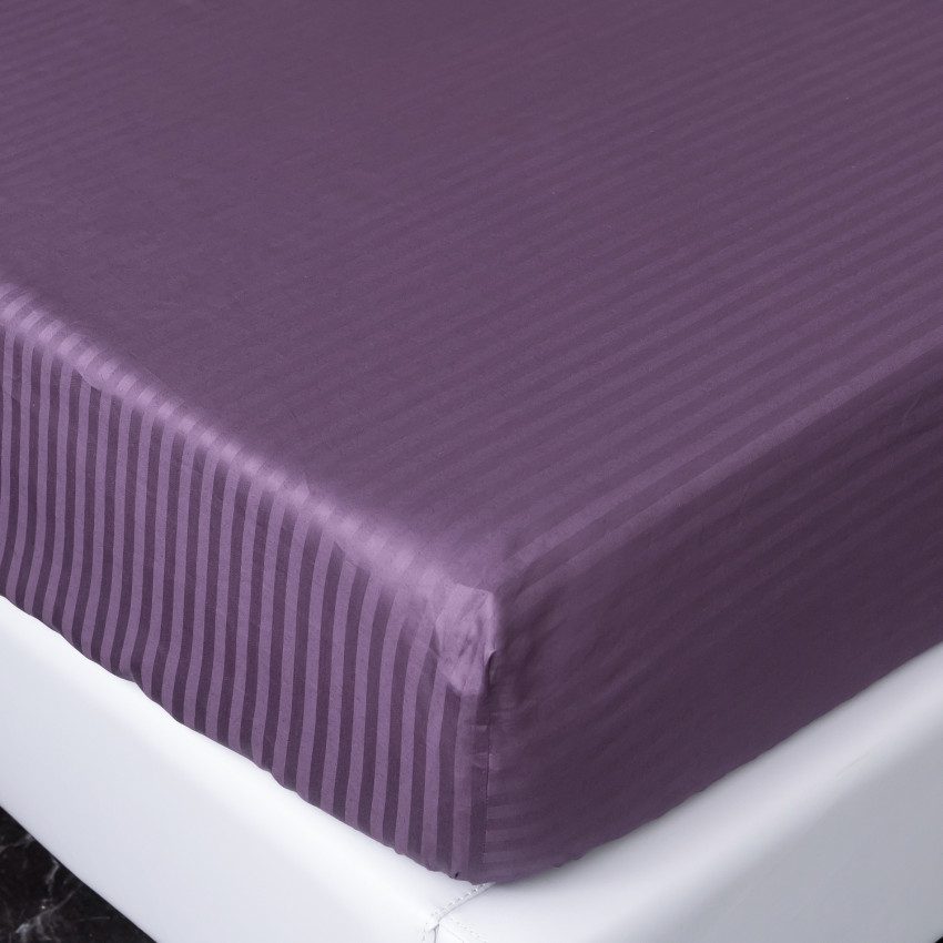 Постельное белье Страйп Сатин Фиолетовый Евро, на резинке 140x200x25