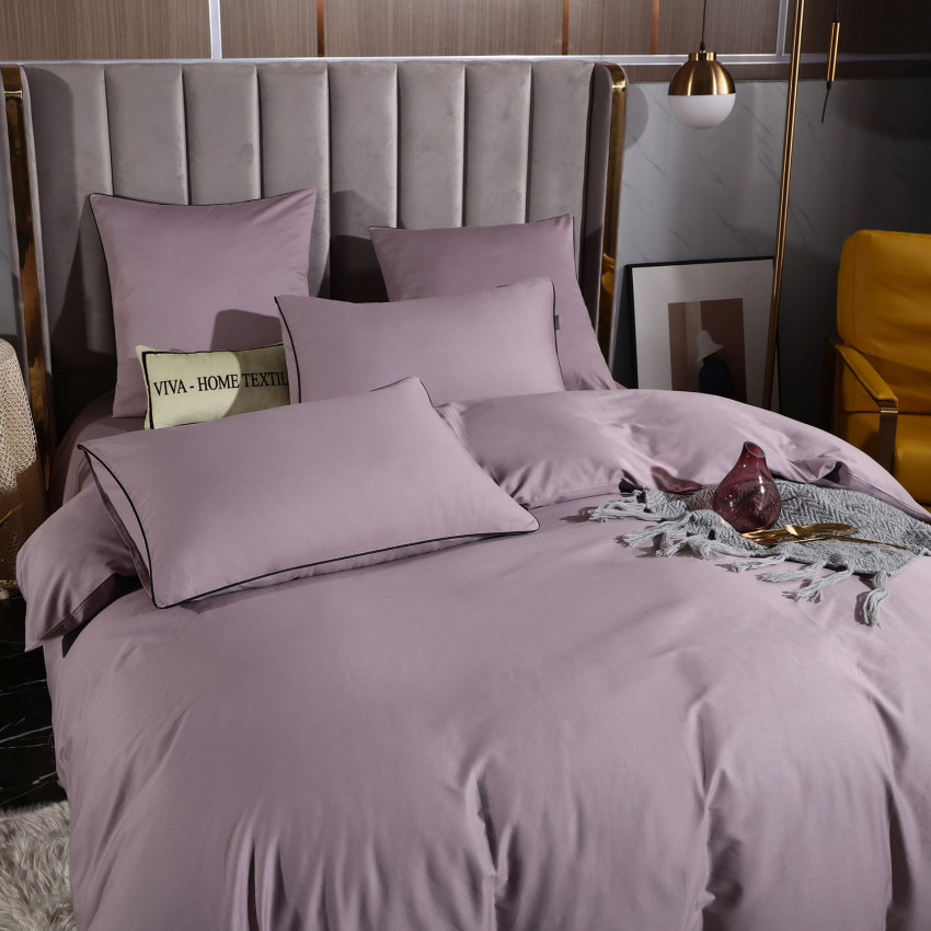 Постельное белье Египетский хлопок Элитный Бледно-сиреневый Евро, на резинке 140x200x30