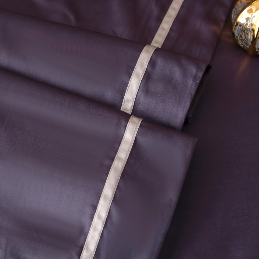 Постельное белье Египетский хлопок Премиум широкий кант Фиолетовый Евро