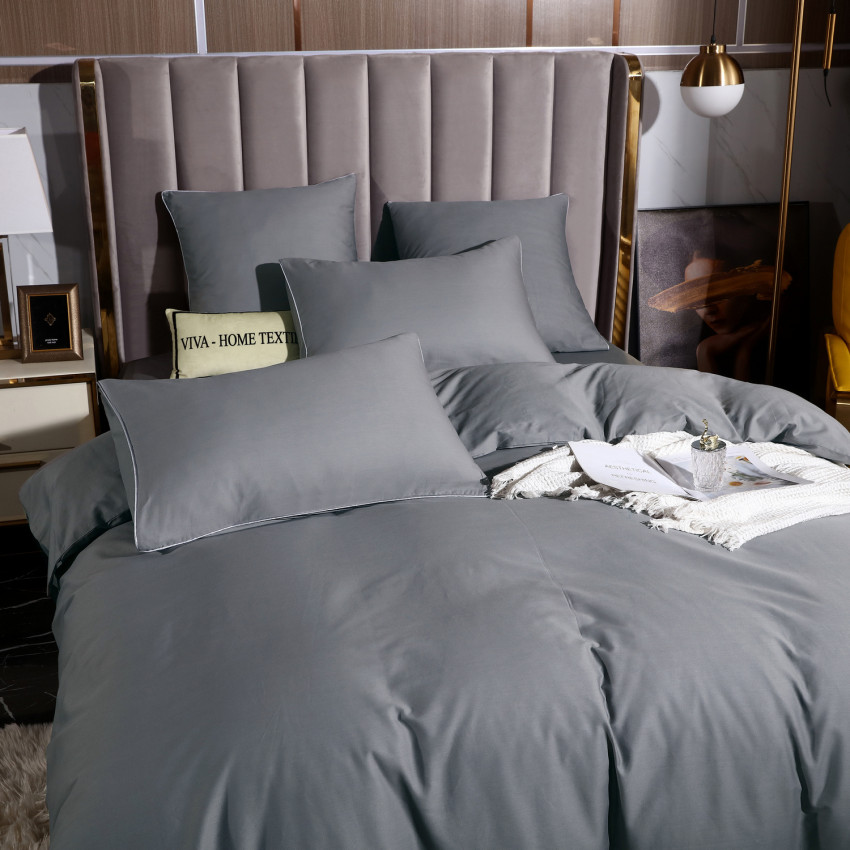 Постельное белье Египетский хлопок Элитный Серебристый 2 спальный, на резинке 180x200x30