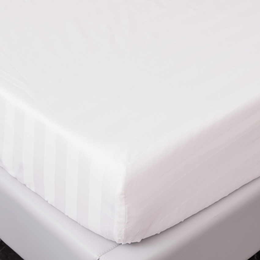 Постельное белье Страйп Сатин Белый 2 спальный, на резинке 140x200x25 3х3