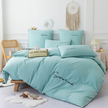 Комплект постельного белья Однотонный Сатин с Вышивкой на резинке CHR024 Двуспальный Светло-бирюзовый , 160x200x30