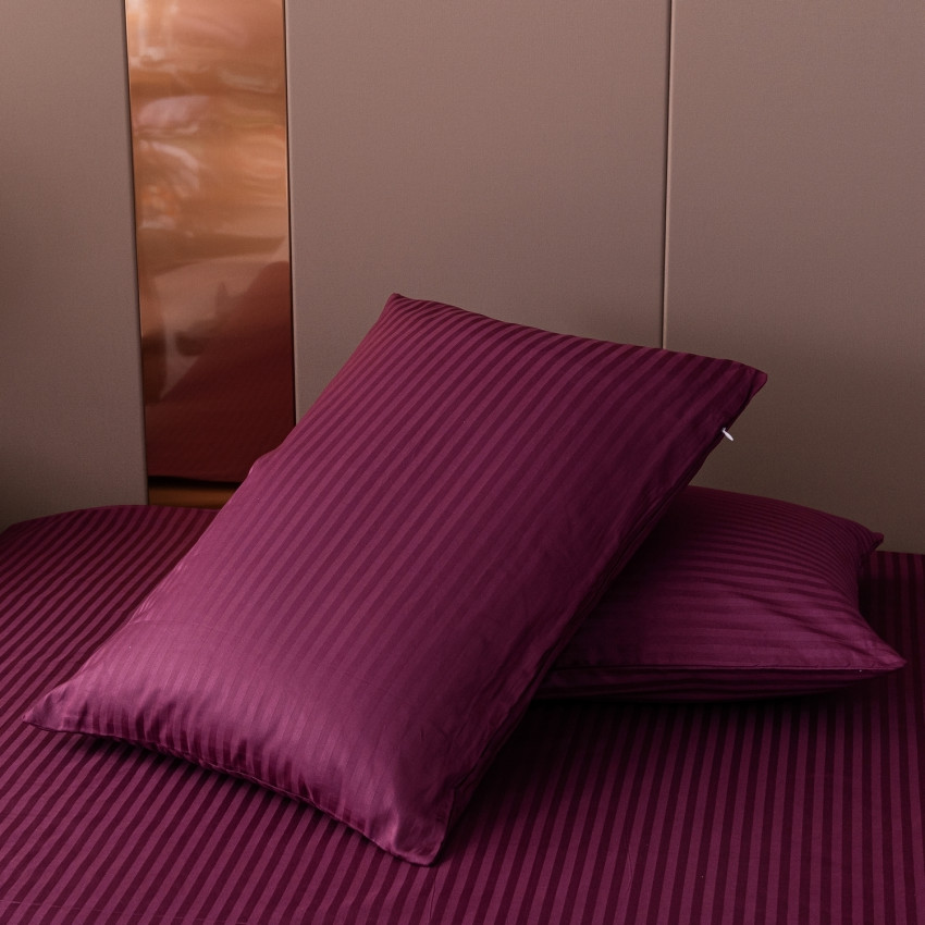 Постельное белье Страйп Сатин Бордовый 2 спальный, на резинке 180x200x25