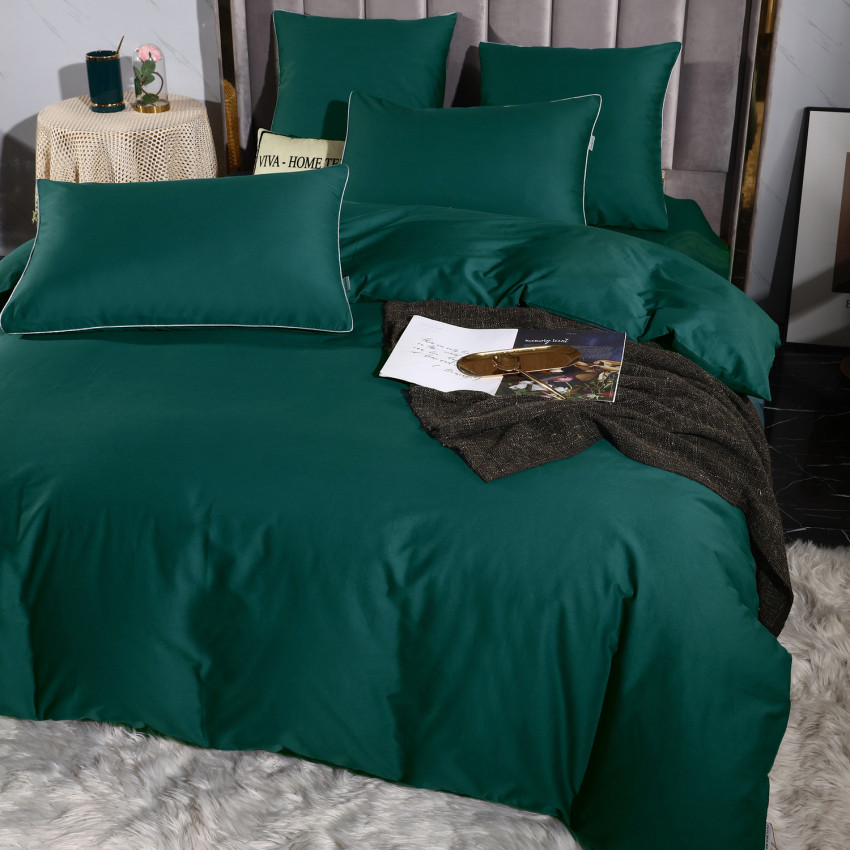 Постельное белье Египетский хлопок Элитный Изумрудный 2 спальный, на резинке 140x200x30