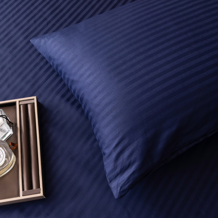 Постельное белье Страйп Сатин Синий 2 спальный, на резинке 180x200x25