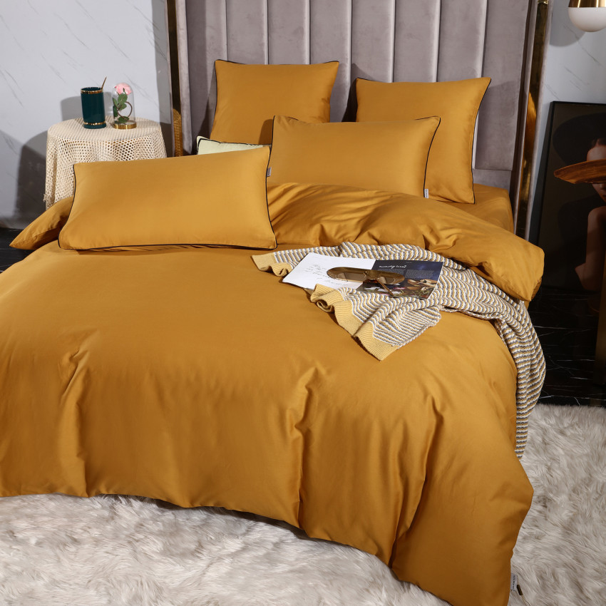 Постельное белье Египетский хлопок Элитный Золотистый 2 спальный, на резинке 180x200x30