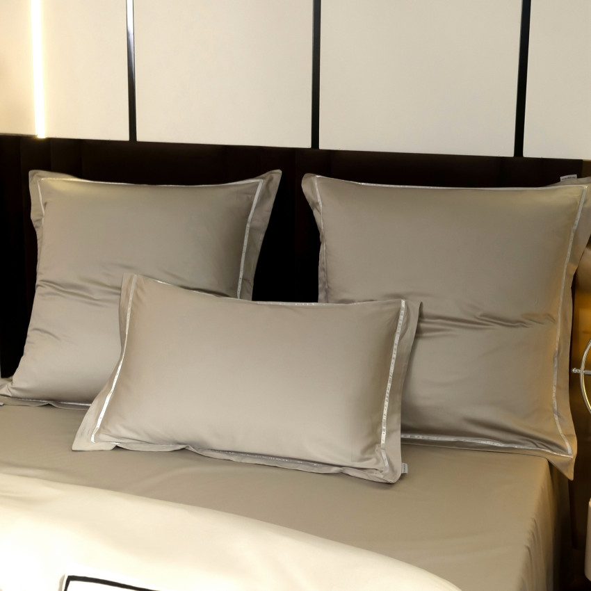 Постельное белье Египетский хлопок Премиум широкий кант Серый 2 спальный, на резинке 180x200x30