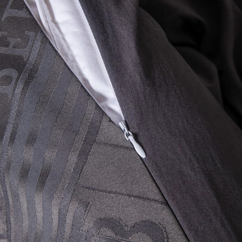 Комплект постельного белья Сатин Жаккард 002 Темно-серый Евро на резинке 160x200x25 наволочки 70x70