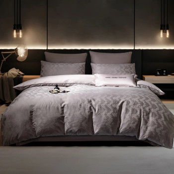 Комплект постельного белья Сатин-Жаккард Тессоро 002 Серебристый Евро простынь на резинке 180х200х30 см 4 наволочки