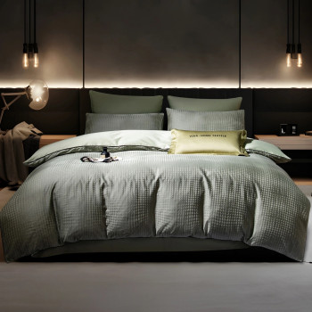 Комплект постельного белья Сатин-Жаккард Тессоро 003 Оливковый Евро простынь на резинке 180х200х30 см 4 наволочки