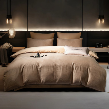 Комплект постельного белья Сатин-Жаккард Тессоро 007 Золотисто-бежевый Евро простынь на резинке 180х200х30 см 4 наволочки