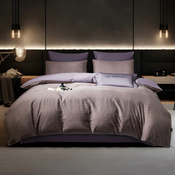 Комплект постельного белья Сатин-Жаккард Тессоро 008 Сиреневый Евро простынь на резинке 180х200х30 см 4 наволочки