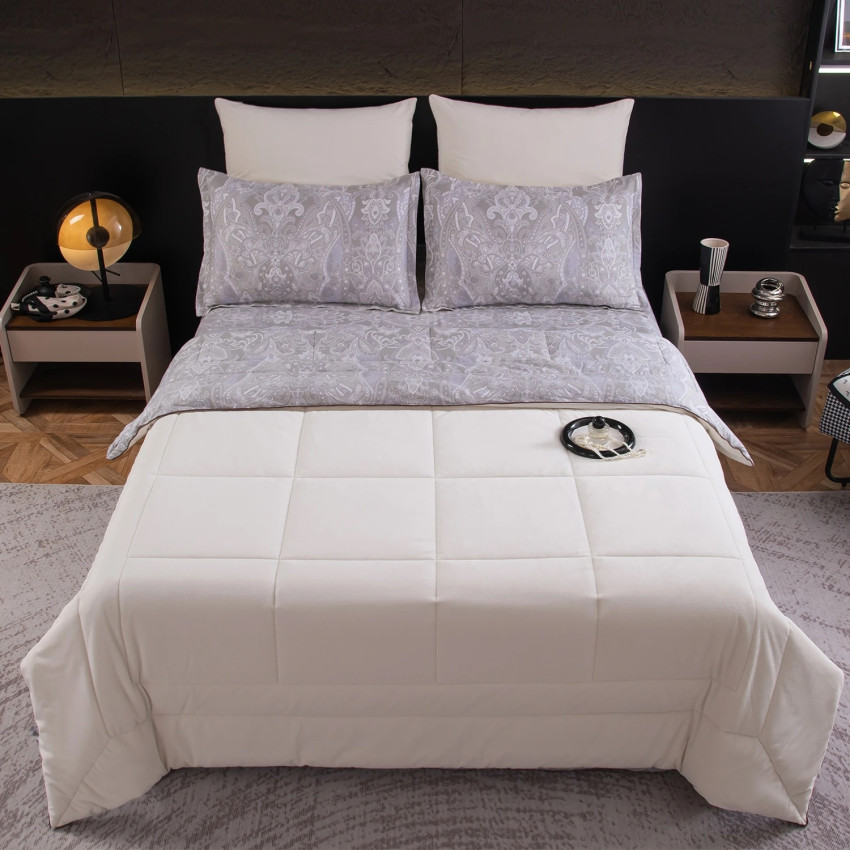 Комплект постельного белья Сатин Velouria Luxe с Одеялом 002 Евро 4 наволочки, простынь на резинке 180x200x25