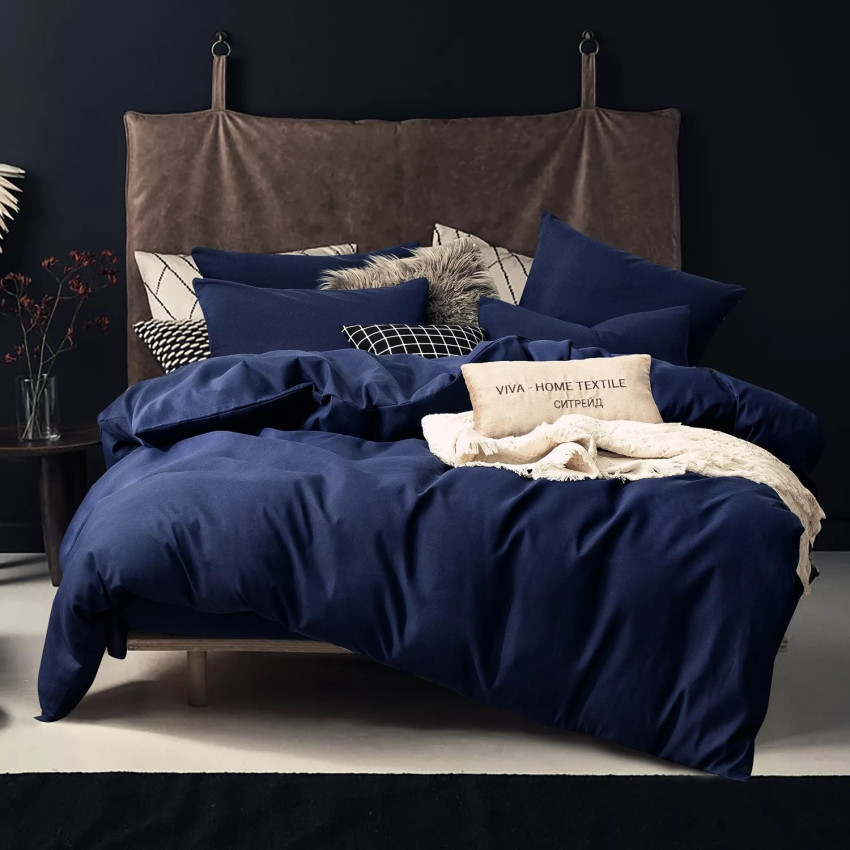 Комплект постельного белья Однотонный Сатин CS021 Синий Евро 4 наволочки
