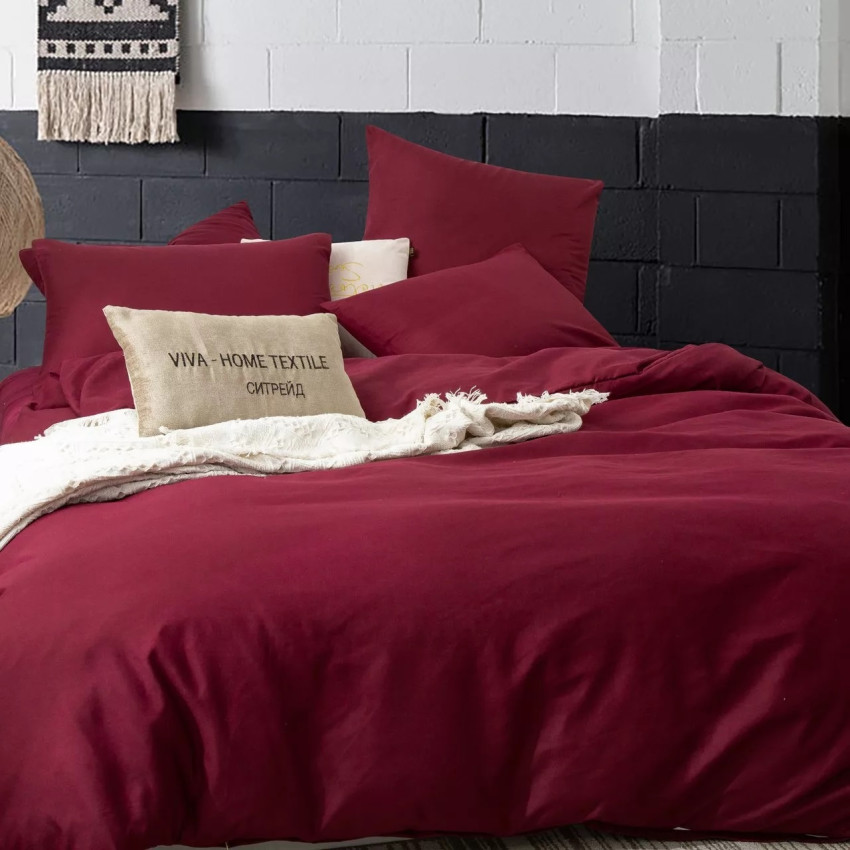 Комплект постельного белья Однотонный Сатин CS022 Бордовый Евро 4 наволочки