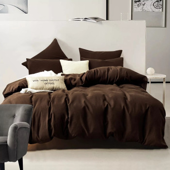 Комплект постельного белья Однотонный Сатин CS029 на резинке Шоколадный Евро 4 наволочки