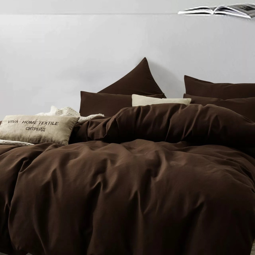 Комплект постельного белья Однотонный Сатин CS029 Шоколадный Евро 4 наволочки