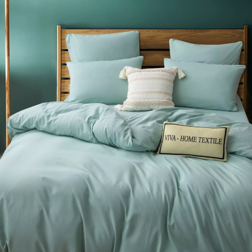 Комплект постельного белья Однотонный Сатин CS034 Светло-голубой Евро 4 наволочки