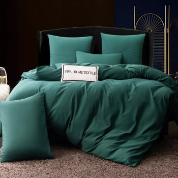 Комплект постельного белья Однотонный Сатин CS049 Темно-зеленый Евро 4 наволочки