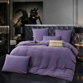 Комплект постельного белья Однотонный Сатин CS051 на резинке Фиолетовый Евро 4 наволочки