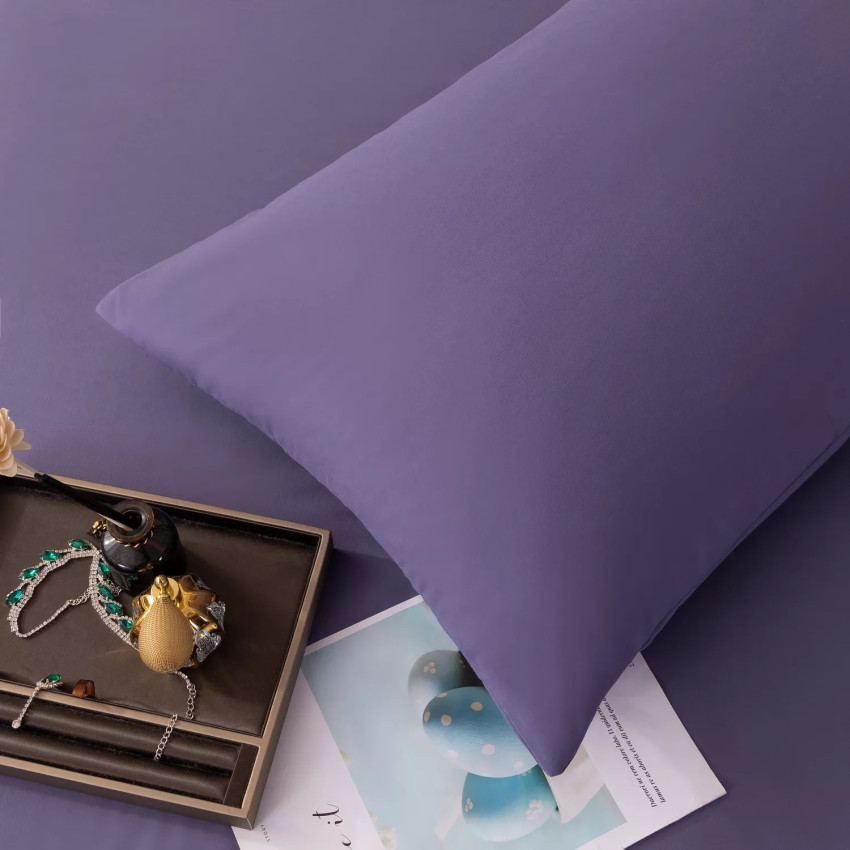 Комплект постельного белья Однотонный Сатин CS051 Фиолетовый Евро 4 наволочки