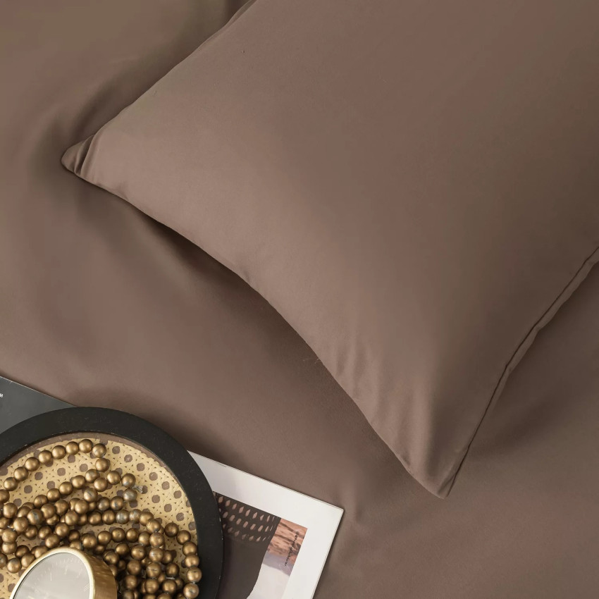 Комплект постельного белья Однотонный Сатин CS054 Серо-коричневый Семейный 4 наволочки