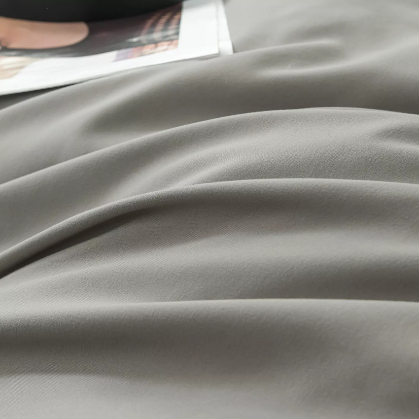 Комплект постельного белья Однотонный Сатин CS055 на резинке Серый Евро 4 наволочки
