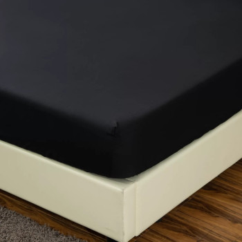 Комплект постельного белья Однотонный Сатин CS020 на резинке Черный Евро 4 наволочки